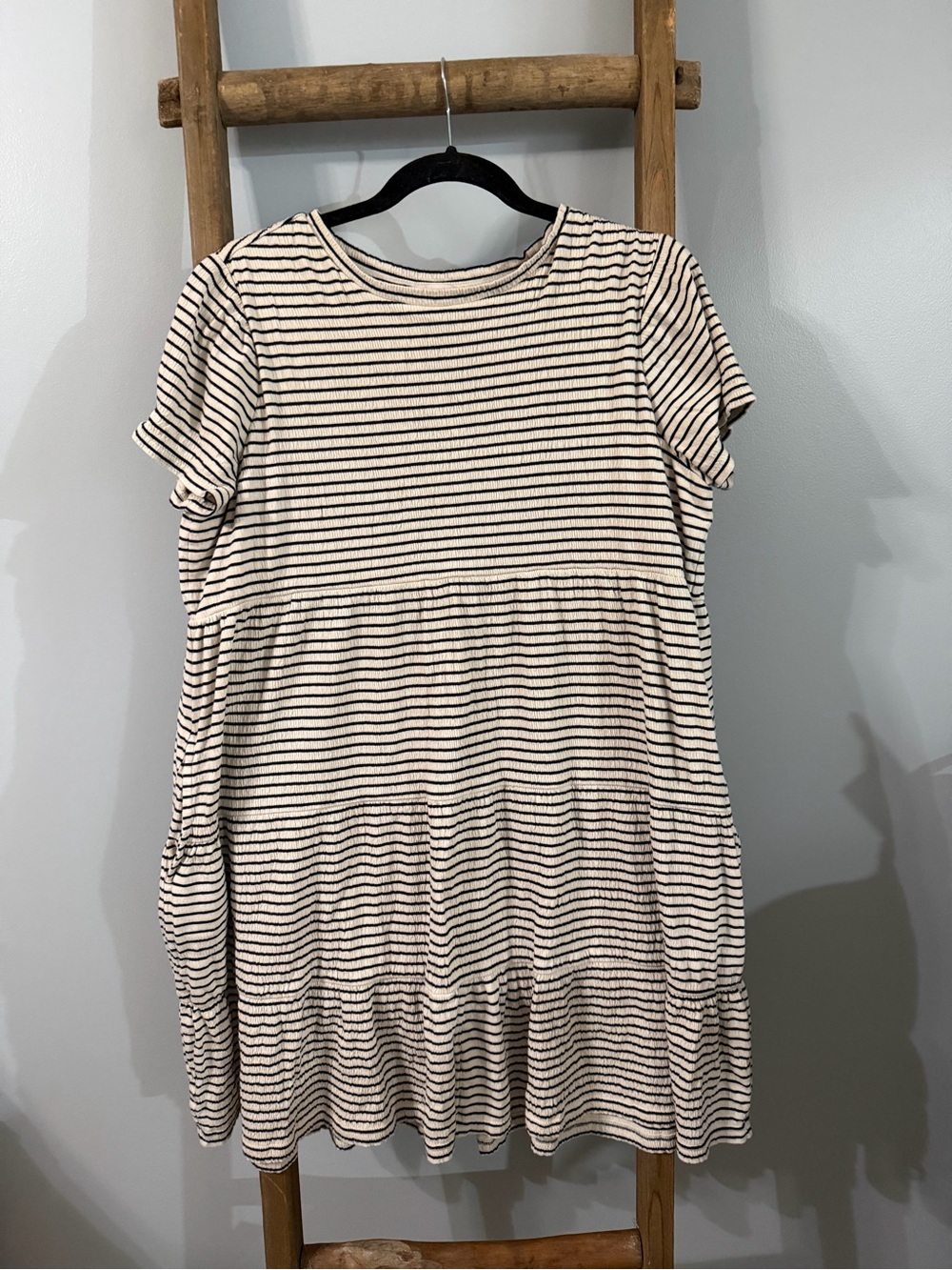 LOFT Black & Cream Striped Short-Sleeve Kids Dress